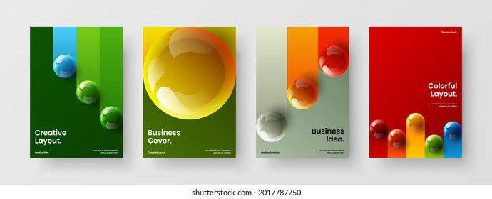 Minimalistic placard vector design layout bundle. Premium 3D balls pamphlet template composition.
