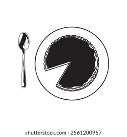 Minimalistic Plate with Spoon and Fork Icon for Food and Restaurant Graphics elements isolated vector art on white background 