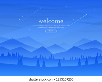 Minimalistic polygonal landscape. Forest and mountains