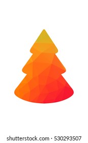 Minimalistic polygonal New Year tree on white background. Christmas greeting card with colorful geometric texture.