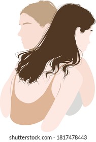 Minimalistic portrait of a blonde and dark-haired girls. 