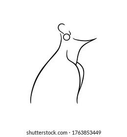 Minimalistic portrait of a woman with an earring. Modern vector hand-drawn one line illustration. Ideal for jewelry logo and your design.