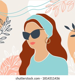 Minimalistic portrait of a young woman with glasses .Vector illustration.