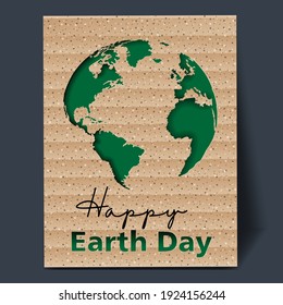 Minimalistic Postcard Design For World Earth Day. The Cardboard Texture Indicates The Benefits Of Recycling. 3D Web Drawing With The Effect Of Paper-cut Continents. Stock Vector Illustration. EPS 10.