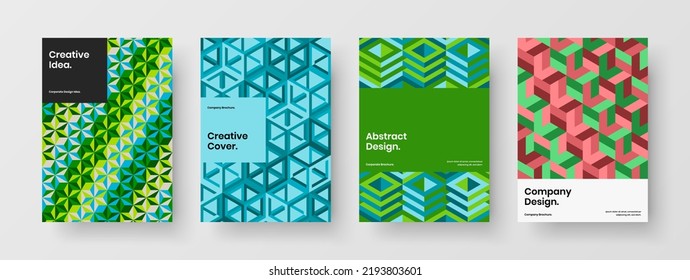 Minimalistic poster A4 design vector illustration set. Abstract mosaic hexagons presentation concept collection.