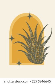 Minimalistic poster with arches and cactus illustration. Modern aesthetic art, desert vibes.