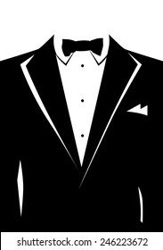 Minimalistic poster with black and white tuxedo and bow tie