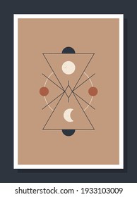 minimalistic poster with celestial bodies. Poster in a modern boho style. The moon and the stars. Vector mystical Illustration cards.