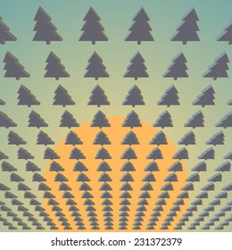 Minimalistic poster with Christmas trees.  Vector design. Retro style.