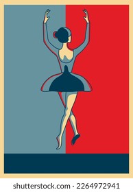 Minimalistic poster with a dancing ballerina. Vector illustration