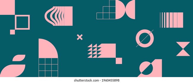 Minimalistic poster with geometric shapes. Modern abstract  background. Trendy vector graphic elements for your unique design.