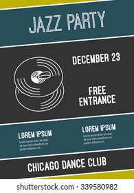Minimalistic poster for jazz music concert. Vector placard with cymbals illustration. Place for your text. EPS.
