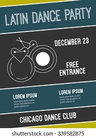Minimalistic poster for latin dance party. Vector placard with castanets illustration. Place for your text. EPS.