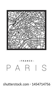 Minimalistic poster, map of Paris on white background