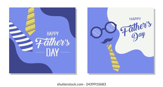 Cartel minimalista para el Día del Padre con fondo azul y bigote, corbata y gafas.

