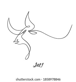 Minimalistic poster silhouettes of bull. Greeting cards with the year of the OX. One line drawing. Happy chinese new year 2021.  Lunar horoscope sign bull.  Zodiac sign for calendar