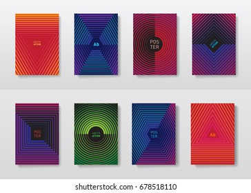 Minimalistic posters design. Cool halftone Geometric gradients for covers design. Future book cover templates. Futuristic geometric posters.
