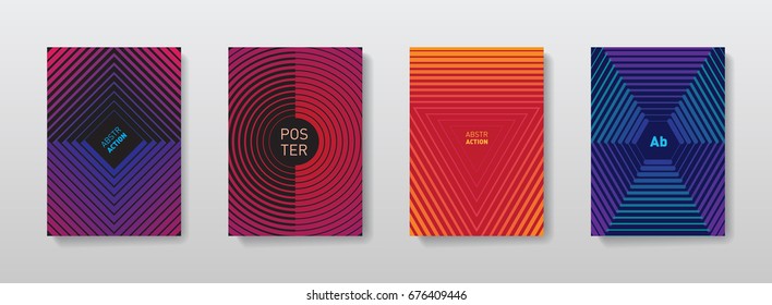 Minimalistic posters designs. Geometric halftone gradients for covers design. Abstract futuristic background with geometric patterns.
