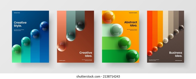 Minimalistic presentation design vector concept bundle. Multicolored 3D balls front page layout set.