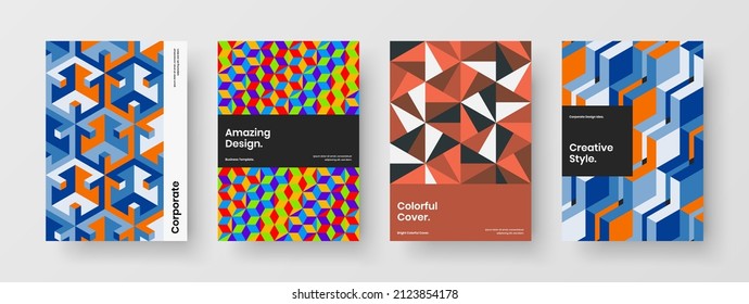 Minimalistic presentation design vector template collection. Premium mosaic tiles company cover concept composition.