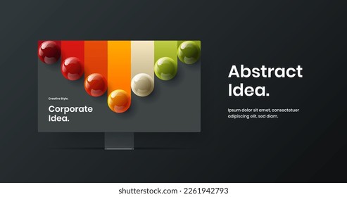 Minimalistic presentation design vector template. Amazing desktop mockup landing page illustration.