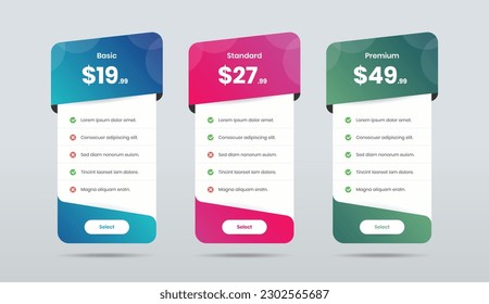 Minimalistic pricing list layout design for business and service subscription