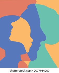 A minimalistic profile picture of a family in pop art style. Mom, dad and baby. Vector graphics.