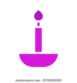 Minimalistic purple candle symbol on white background