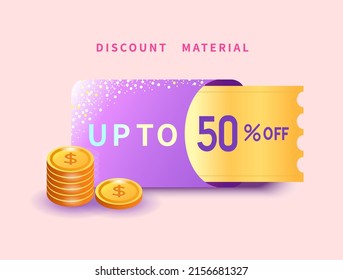 Minimalistic purple sale template banner with coin in color up to 50% off