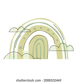 Minimalistic rainbow with clouds. Boho. Abstraction for kids room wall decor, print poster for kids, t-shirt design. Vector