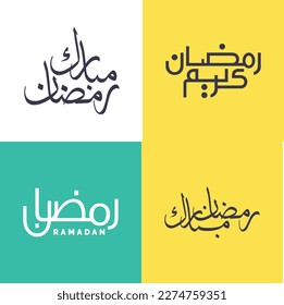 Paquete de caligrafía minimalista de Ramadan Kareem en escritura árabe moderna para el mes sagrado del ayuno.