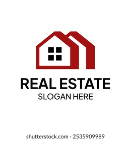 Minimalistic Real Estate Logo Featuring Red House and Window