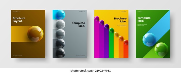 Minimalistic realistic balls booklet illustration collection. Clean postcard A4 design vector layout bundle.