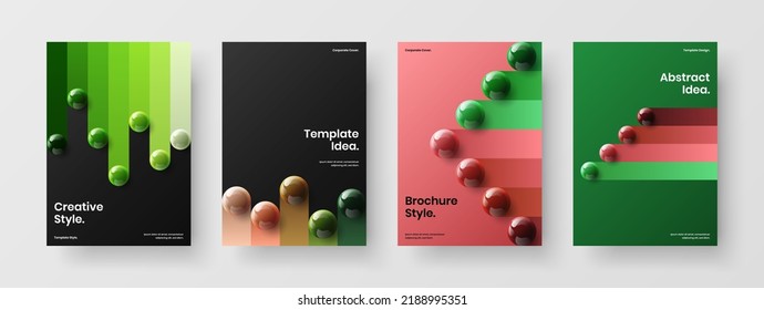 Composición minimalista realista de la ilustración de portada de bolas. Conjunto de plantillas vectoriales de diseño de panfleto moderno.