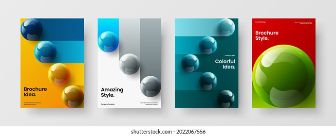 Minimalistic realistic balls leaflet template bundle. Fresh book cover A4 vector design concept set.