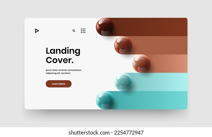 Minimalistic realistic balls site template. Multicolored book cover vector design layout.