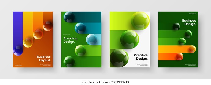Minimalistic realistic spheres leaflet concept set. Simple pamphlet design vector template collection.
