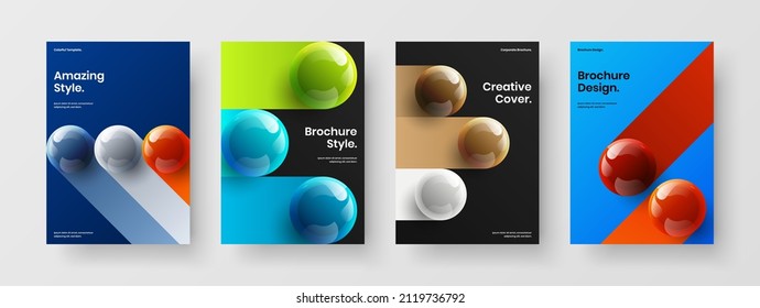 Minimalistic realistic spheres leaflet concept set. Multicolored presentation vector design layout composition.