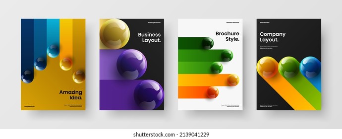 Minimalistic realistic spheres pamphlet concept composition. Colorful cover A4 design vector layout collection.