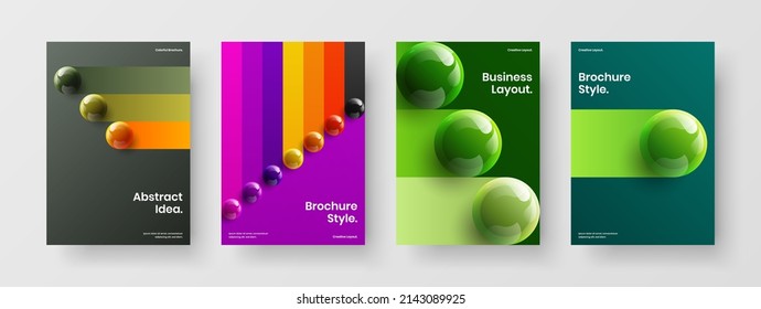 Minimalistic realistic spheres placard layout bundle. Bright booklet A4 design vector concept collection.
