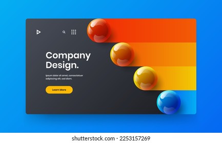 Minimalistic realistic spheres site template. Fresh web banner design vector layout.