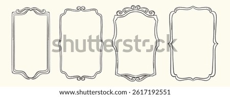 Minimalistic rectangular frames with subtle vintage ornaments and classic outlines. Coquette charm meets retro elegance in a clean design