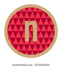 Minimalistic Red Circle Logo with Golden Border and lowercase “n” Centered