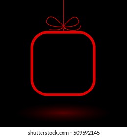 Minimalistic red frame gift background design template. Vector illustration on black background