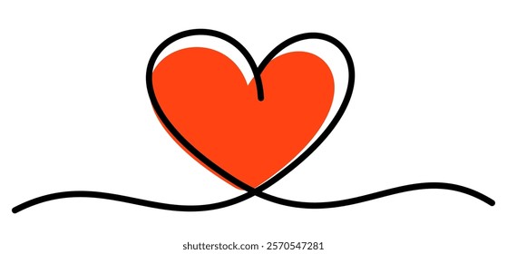 Minimalistic red heart illustration with flowing black lines. Vector illustration ideal for creative designs and romantic themes.