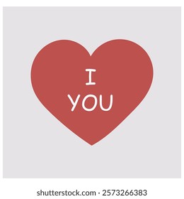 Minimalistic red heart with "Love You" text, perfect for Valentine's Day, greeting cards, and romantic designs