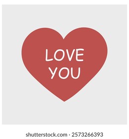 Minimalistic red heart with "Love You" text, perfect for Valentine's Day, greeting cards, and romantic designs