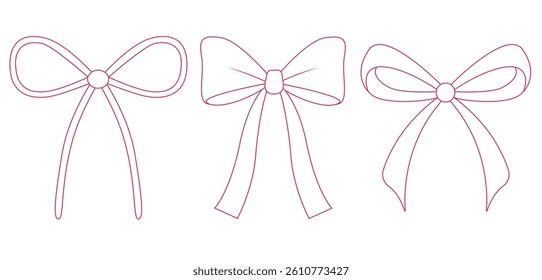 Minimalista línea roja arcos conjunto Ilustración vectorial aislada sobre fondo blanco para invitaciones, tarjetas de felicitación, embalaje, textil, pegatinas, boda o diseño de San Valentín