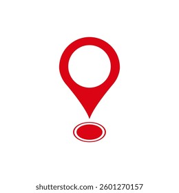 Minimalistic red location pin icon with circular outline. bold and clear design