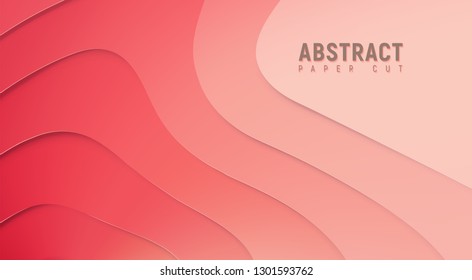 Minimalistic red paper cut shapes. Realistic background for business presentations, flyers, posters. Modern coral craft, origami vector illustration.